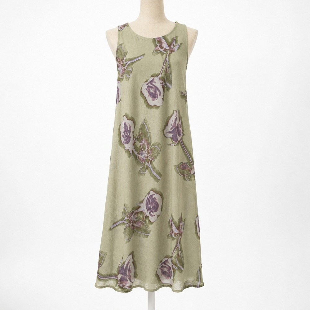 Floral Rose Fairy Grunge Chiffon Shift Dress Sz S Sage Green Earthy Boho Goblin